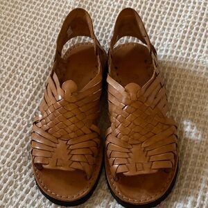 Woven Leather Slingback Sandals in Tan